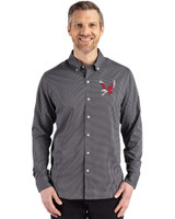 Eastern Washington Eagles Cutter & Buck Skyline Epic Confidence Recycled Gingham Mens Big & Tall Long Sleeve Dress Shirt Black/Elemental Grey Front