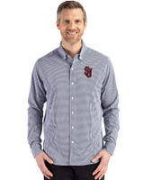 St Johns Red Storm Cutter & Buck Skyline Epic Confidence Recycled Gingham Mens Big & Tall Long Sleeve Dress Shirt Navy Blue/White Front