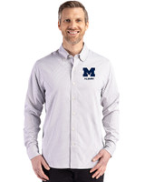 Michigan Wolverines Alumni Cutter & Buck Skyline Recycled Gingham Mens Big & Tall Long Sleeve Button Down  Dress Shirt Concrete/White Front