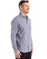 Navy Midshipmen Cutter & Buck Skyline Epic Confidence Recycled Gingham Mens Big & Tall Long Sleeve Dress Shirt Navy Blue/White Side