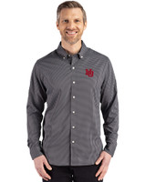 Nebraska Cornhuskers College Vault Cutter & Buck Skyline Epic Confidence Recycled Gingham Mens Big & Tall Long Sleeve Dress Shirt Black/Elemental Grey Front