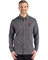 Texas A and M Aggies College Vault Cutter & Buck Skyline Epic Confidence Recycled Gingham Mens Big & Tall Long Sleeve Dress Shirt Black/Elemental Grey Front