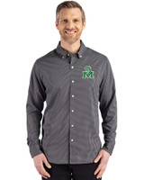 Marshall Thundering Herd College Vault Cutter & Buck Skyline Epic Confidence Recycled Gingham Mens Big & Tall Long Sleeve Dress Shirt Black/Elemental Grey Front