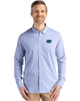 Florida Gators Cutter & Buck Skyline Epic Confidence Recycled Pinstripe Mens Big & Tall Long Sleeve Dress Shirt Tour Blue/White Front