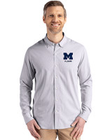 Michigan Wolverines Alumni Cutter & Buck Skyline Epic Confidence Recycled Pinstripe Mens Big & Tall Long Sleeve Dress Shirt Elemental Grey/White Front