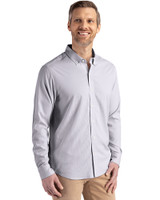 Ohio State Buckeyes Alumni- Cutter & Buck Skyline Epic Confidence Recycled Pinstripe Mens Big & Tall Long Sleeve Dress Shirt Elemental Grey/White Side