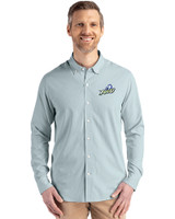 Florida Gulf Coast Eagles Cutter & Buck Skyline Epic Confidence Recycled Pinstripe Mens Big & Tall Long Sleeve Dress Shirt Hunter/White Front