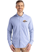 Pepperdine Waves Cutter & Buck Skyline Epic Confidence Recycled Pinstripe Mens Big & Tall Long Sleeve Dress Shirt Tour Blue/White Front