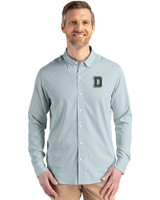 Dartmouth Big Green Cutter & Buck Skyline Epic Confidence Recycled Pinstripe Mens Big & Tall Long Sleeve Dress Shirt Hunter/White Front