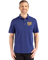 Pitt Panthers College Vault Cutter & Buck Advantage Refresh Recycled Cotton-Blend Pique Mens Polo Tour Blue Front