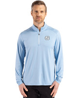 North Carolina Tar Heels Cutter & Buck Coastline Epic Comfort Recycled Mens Quarter Zip Atlas Light Blue Front