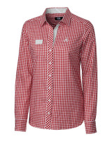 Alabama Crimson Tide Cutter & Buck Womens Long Sleeve League Gingham Shirt Cardinal Red Mannequin