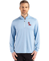 Ole Miss Rebels Cutter & Buck Coastline Epic Comfort Recycled Mens Quarter Zip Atlas Light Blue Front