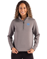 North Carolina Tar Heels Cutter & Buck Roam Epic Versatility Recycled Womens Quarter Zip Pullover Elemental Grey Front