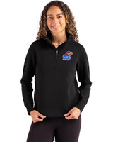 Kansas Jayhawks Cutter & Buck Roam Epic Versatility Recycled Womens Quarter Zip Pullover Black Front