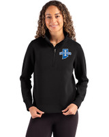 Indiana State Sycamores Cutter & Buck Roam Epic Versatility Recycled Womens Quarter Zip Pullover Black Front