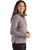 Navy Midshipmen Cutter & Buck Roam Epic Versatility Recycled Womens Quarter Zip Pullover Elemental Grey Side