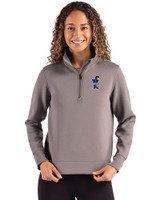 Kansas Jayhawks College Vault Cutter & Buck Roam Epic Versatility Recycled Womens Quarter Zip Pullover Elemental Grey Front