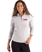 UConn Huskies Cutter & Buck Coastline Epic Comfort Recycled Women’s Quarter Zip CONCRETE Front
