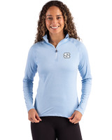North Carolina Tar Heels Cutter & Buck Coastline Epic Comfort Recycled Women’s Quarter Zip Atlas Light Blue Front