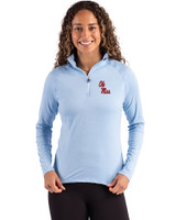 Ole Miss Rebels Cutter & Buck Coastline Epic Comfort Recycled Women’s Quarter Zip Atlas Light Blue Front