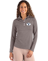 Brigham Young Cougars Cutter & Buck Coastline Recycled Double Peached Womens Quarter Zip Pullover Elemental Grey Front