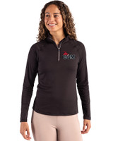 Central Missouri Mules Cutter & Buck Coastline Epic Comfort Recycled Women’s Quarter Zip Black Front
