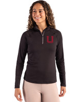 Utah Utes College Vault Cutter & Buck Coastline Epic Comfort Recycled Women’s Quarter Zip Black Front