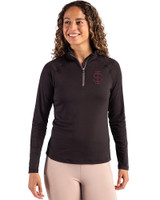 Southern Illinois Salukis College Vault Cutter & Buck Coastline Epic Comfort Recycled Women’s Quarter Zip Black Front