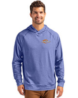 Pepperdine Waves Cutter & Buck Adapt Knit Recycled Mens Heathered Hooded Pullover Tour Blue Heather Front
