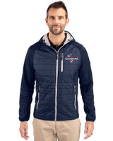 Toronto Blue Jays 2025 American League Champions Cutter & Buck Rainier Primaloft Mens Eco Full Zip Hybrid Jacket Dark Navy Front
