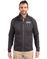 Howard Bison Cutter & Buck Mainsail Sweater-Knit Mens Full Zip Jacket Charcoal Heather Front