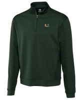 Miami Hurricanes Cutter & Buck Men's CB DryTec Edge Half Zip Hunter Green Mannequin