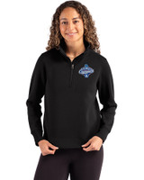 Los Angeles Dodgers 2025 World Series Champions Cutter & Buck Roam Epic Versatility Recycled Womens Quarter Zip Pullover Black Front