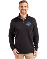Los Angeles Dodgers 2025 World Series Champions Cutter & Buck Traverse Recycled Smooth Stretch Mens Quarter Zip Pullover Black Front