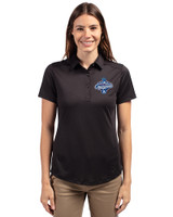Los Angeles Dodgers 2025 World Series Champions Cutter & Buck Prospect Eco Textured Stretch Recycled Womens Short Sleeve Polo Black Front