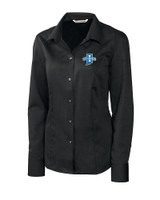 Indiana State Sycamores Cutter & Buck Epic Easy Care Nailshead Womens Long Sleeve Dress Shirt Black Mannequin