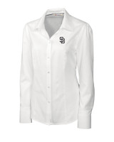 San Diego Padres Cutter & Buck Epic Easy Care Nailshead Womens Long Sleeve Dress Shirt White Mannequin