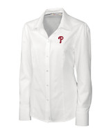 Philadelphia Phillies Cutter & Buck Epic Easy Care Nailshead Womens Long Sleeve Dress Shirt White Mannequin