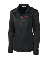 Cincinnati Reds Cutter & Buck Epic Easy Care Nailshead Womens Long Sleeve Dress Shirt Black Mannequin