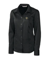 New Orleans Saints Cutter & Buck Epic Easy Care Nailshead Womens Long Sleeve Dress Shirt Black Mannequin