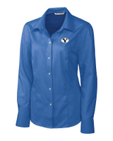 Brigham Young Cougars Cutter & Buck Epic Easy Care Nailshead Womens Long Sleeve Dress Shirt French Blue Mannequin