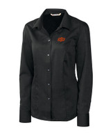 Oklahoma State Cowboys Cutter & Buck Epic Easy Care Nailshead Womens Long Sleeve Dress Shirt Black Mannequin