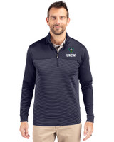 UNC Wilmington Seahawks - Cutter & Buck Traverse Stretch Eco Stripe Quarter Zip Mens Big and Tall Pullover Liberty Navy Front