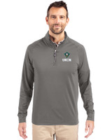 UNC Wilmington Seahawks - Cutter & Buck Adapt Eco Knit Stretch Recycled Mens Quarter Zip Pullover Elemental Grey Front