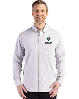 UNC Wilmington Seahawks - Cutter & Buck Skyline Epic Confidence Recycled Gingham Mens Long Sleeve Dress Shirt Concrete/White Front