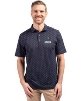 UNC Wilmington Seahawks - Cutter & Buck Virtue Eco Pique Tile Print Recycled Mens Big & Tall Polo Navy Blue Front