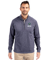 UNC Wilmington Seahawks - Cutter & Buck Adapt Eco Knit Heather Recycled Mens Big & Tall Quarter Zip Pullover Navy Blue Heather Front