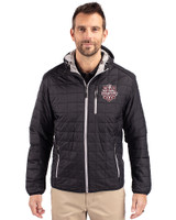 Indiana Hoosiers College Football Playoff 2025 National Champions Cutter & Buck Rainier Primaloft Eco Mens Full Zip Hooded Jacket Black Front