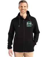 2026 Seattle FIFA World Cup Cutter & Buck Roam Epic Versatility Recycled Mens Full Zip Hooded Jacket Black Front